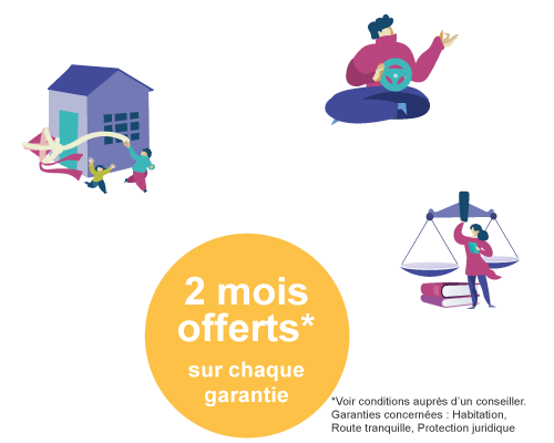 Du 20/10 au 21/12 2 mois offerts sur les garanties Habitation, Route tranquille et Protection juridique, cliquez ici pour obtenir un devis en ligne.